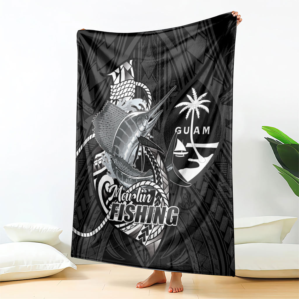 Guam Blue Marlin Fishing Blanket Guahan Fish Hook Tattoo Black Version
