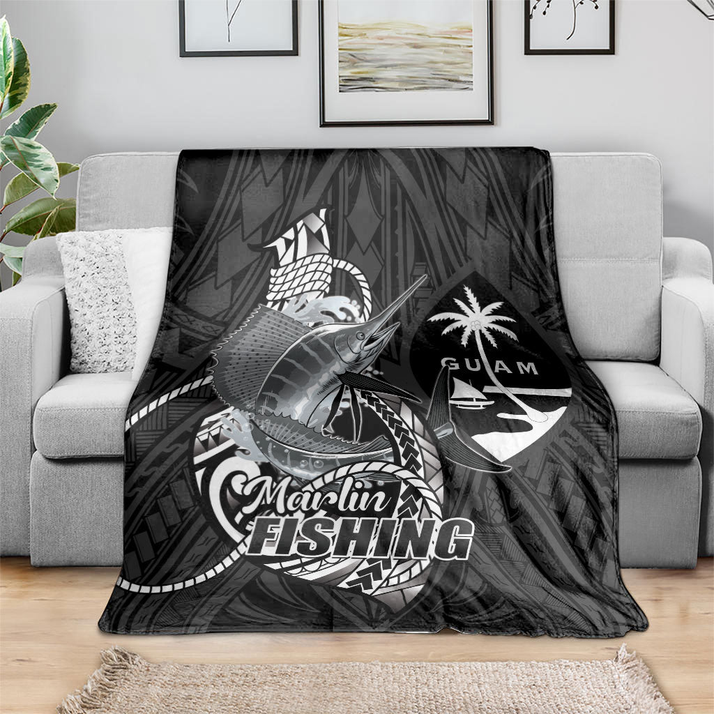 Guam Blue Marlin Fishing Blanket Guahan Fish Hook Tattoo Black Version