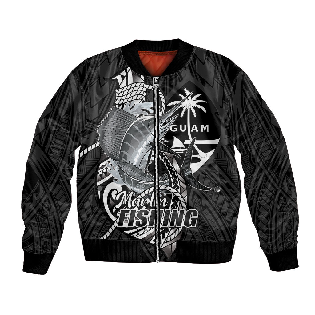 Guam Blue Marlin Fishing Bomber Jacket Guahan Fish Hook Tattoo Black Version