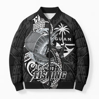 Guam Blue Marlin Fishing Bomber Puffer Jacket Guahan Fish Hook Tattoo Black Version