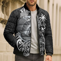 Guam Blue Marlin Fishing Bomber Puffer Jacket Guahan Fish Hook Tattoo Black Version