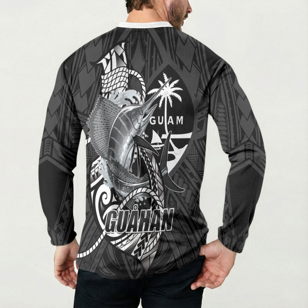 Guam Blue Marlin Fishing Button Sweatshirt Guahan Fish Hook Tattoo Black Version