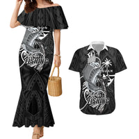 Guam Blue Marlin Fishing Couples Matching Mermaid Dress and Hawaiian Shirt Guahan Fish Hook Tattoo Black Version LT14 Black - Polynesian Pride