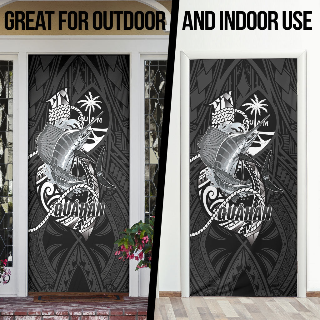 Guam Blue Marlin Fishing Door Cover Guahan Fish Hook Tattoo Black Version