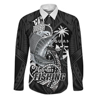 Guam Blue Marlin Fishing Family Matching Off Shoulder Maxi Dress and Hawaiian Shirt Guahan Fish Hook Tattoo Black Version LT14 Dad's Shirt - Long Sleeve Black - Polynesian Pride
