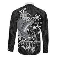 Guam Blue Marlin Fishing Family Matching Off Shoulder Maxi Dress and Hawaiian Shirt Guahan Fish Hook Tattoo Black Version LT14 - Polynesian Pride