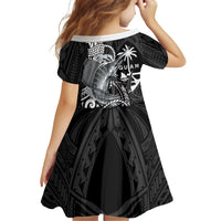 Guam Blue Marlin Fishing Family Matching Off Shoulder Short Dress and Hawaiian Shirt Guahan Fish Hook Tattoo Black Version LT14 - Polynesian Pride