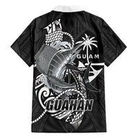 Guam Blue Marlin Fishing Family Matching Off Shoulder Short Dress and Hawaiian Shirt Guahan Fish Hook Tattoo Black Version LT14 - Polynesian Pride