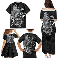 Guam Blue Marlin Fishing Family Matching Puletasi and Hawaiian Shirt Guahan Fish Hook Tattoo Black Version LT14 - Polynesian Pride