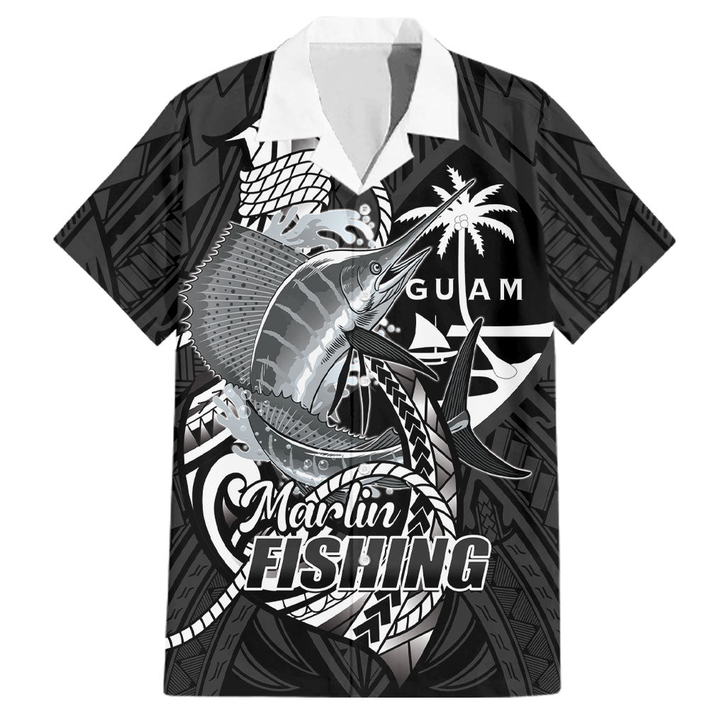 Guam Blue Marlin Fishing Family Matching Puletasi and Hawaiian Shirt Guahan Fish Hook Tattoo Black Version LT14 Dad's Shirt - Short Sleeve Black - Polynesian Pride
