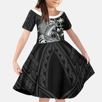 Guam Blue Marlin Fishing Family Matching Short Sleeve Bodycon Dress and Hawaiian Shirt Guahan Fish Hook Tattoo Black Version LT14 Daughter's Dress Black - Polynesian Pride