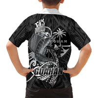 Guam Blue Marlin Fishing Family Matching Summer Maxi Dress and Hawaiian Shirt Guahan Fish Hook Tattoo Black Version LT14 - Polynesian Pride