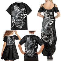 Guam Blue Marlin Fishing Family Matching Summer Maxi Dress and Hawaiian Shirt Guahan Fish Hook Tattoo Black Version LT14 - Polynesian Pride