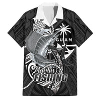 Guam Blue Marlin Fishing Family Matching Summer Maxi Dress and Hawaiian Shirt Guahan Fish Hook Tattoo Black Version LT14 Dad's Shirt - Short Sleeve Black - Polynesian Pride
