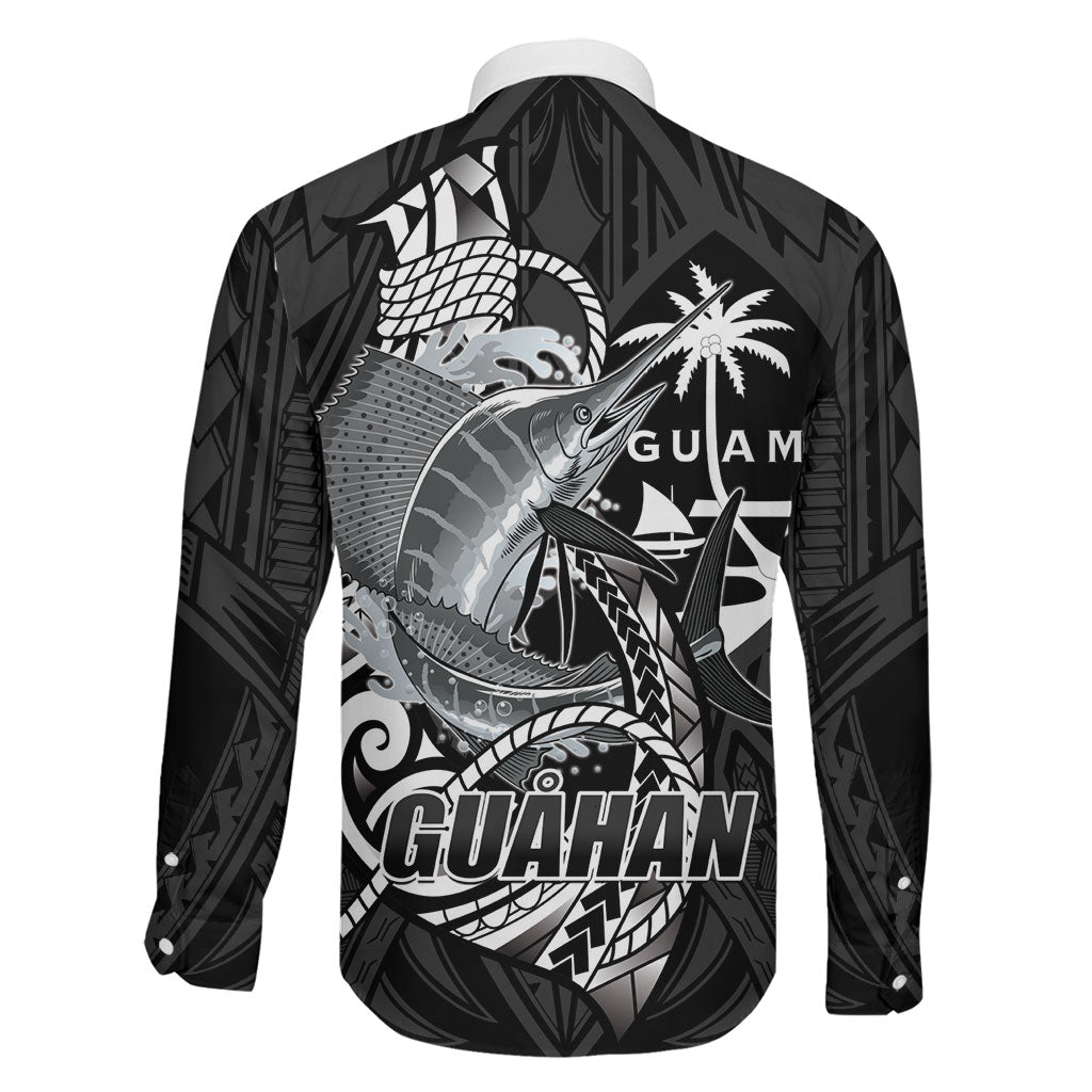 Guam Blue Marlin Fishing Family Matching Summer Maxi Dress and Hawaiian Shirt Guahan Fish Hook Tattoo Black Version LT14 - Polynesian Pride