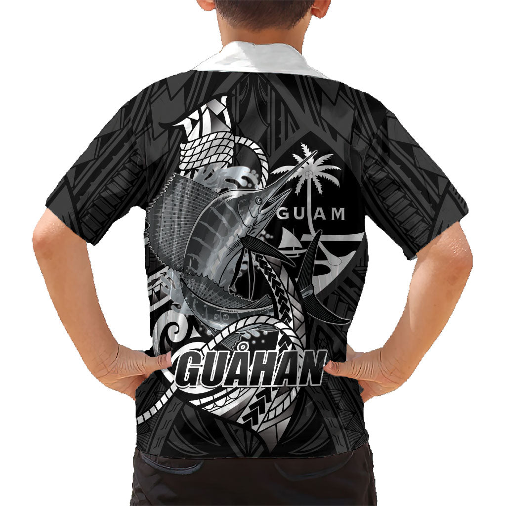 Guam Blue Marlin Fishing Family Matching Tank Maxi Dress and Hawaiian Shirt Guahan Fish Hook Tattoo Black Version LT14 - Polynesian Pride