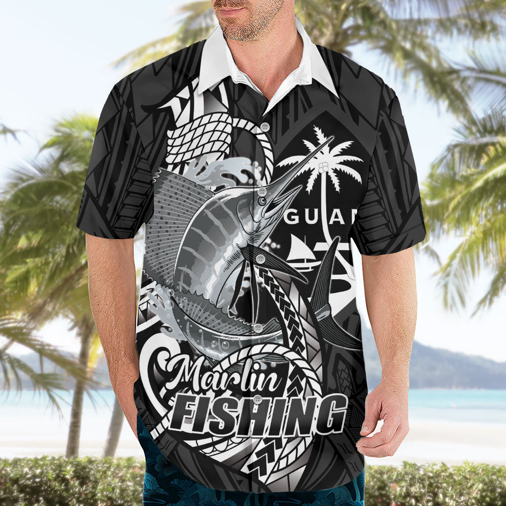 Guam Blue Marlin Fishing Hawaiian Shirt Guahan Fish Hook Tattoo Black Version