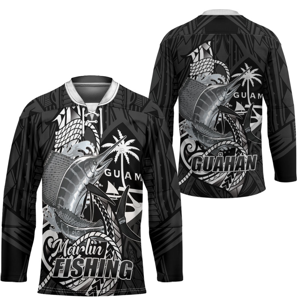 Guam Blue Marlin Fishing Hockey Jersey Guahan Fish Hook Tattoo Black Version