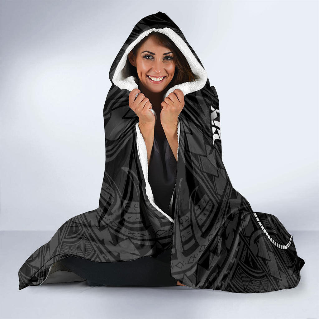 Guam Blue Marlin Fishing Hooded Blanket Guahan Fish Hook Tattoo Black Version