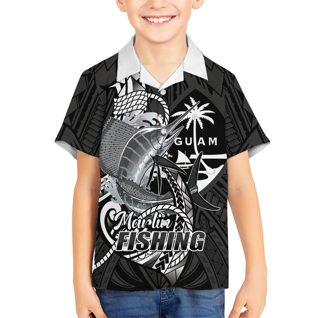 Guam Blue Marlin Fishing Kid Hawaiian Shirt Guahan Fish Hook Tattoo Black Version