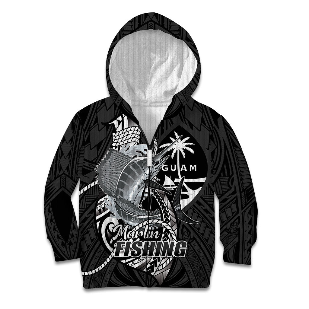 Guam Blue Marlin Fishing Kid Hoodie Guahan Fish Hook Tattoo Black Version