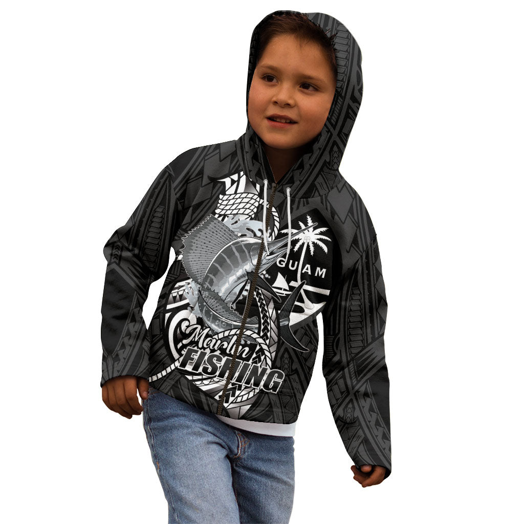 Guam Blue Marlin Fishing Kid Hoodie Guahan Fish Hook Tattoo Black Version
