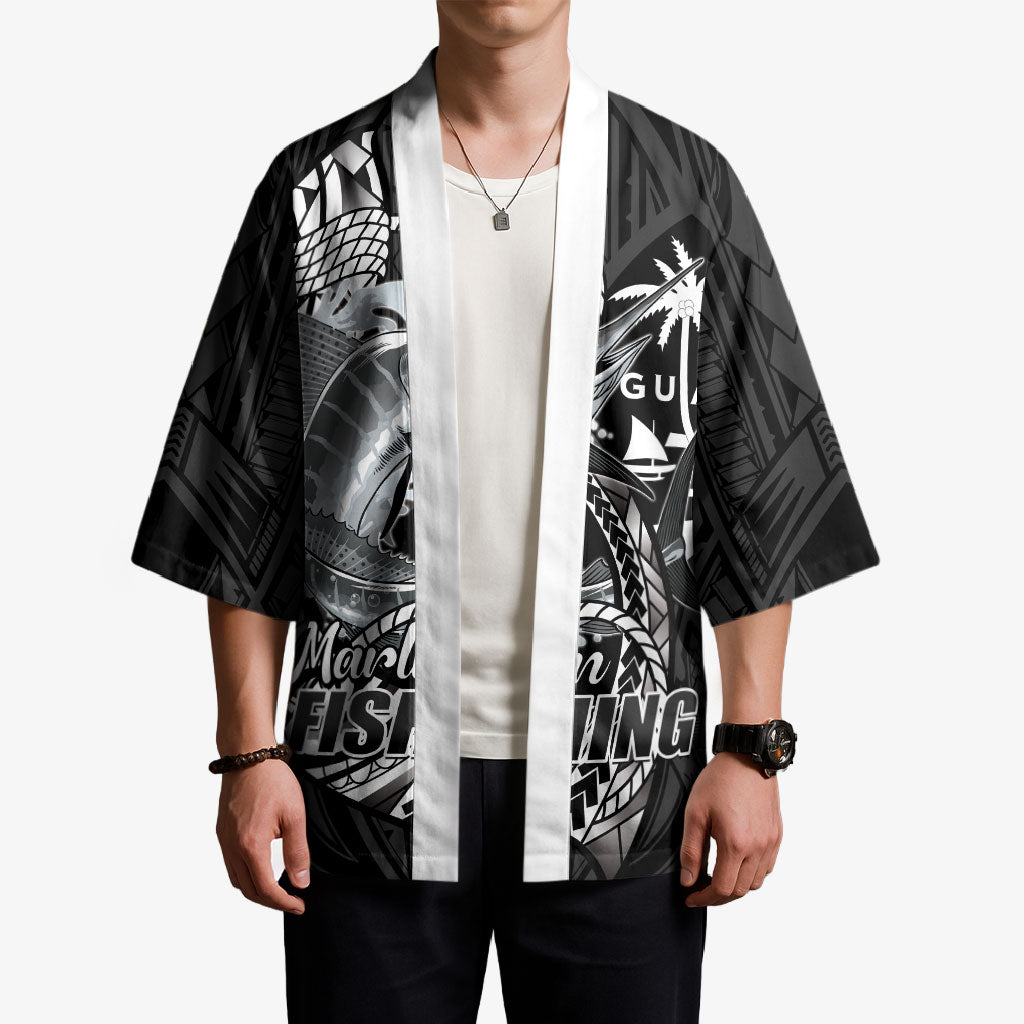 Guam Blue Marlin Fishing Kimono Guahan Fish Hook Tattoo Black Version