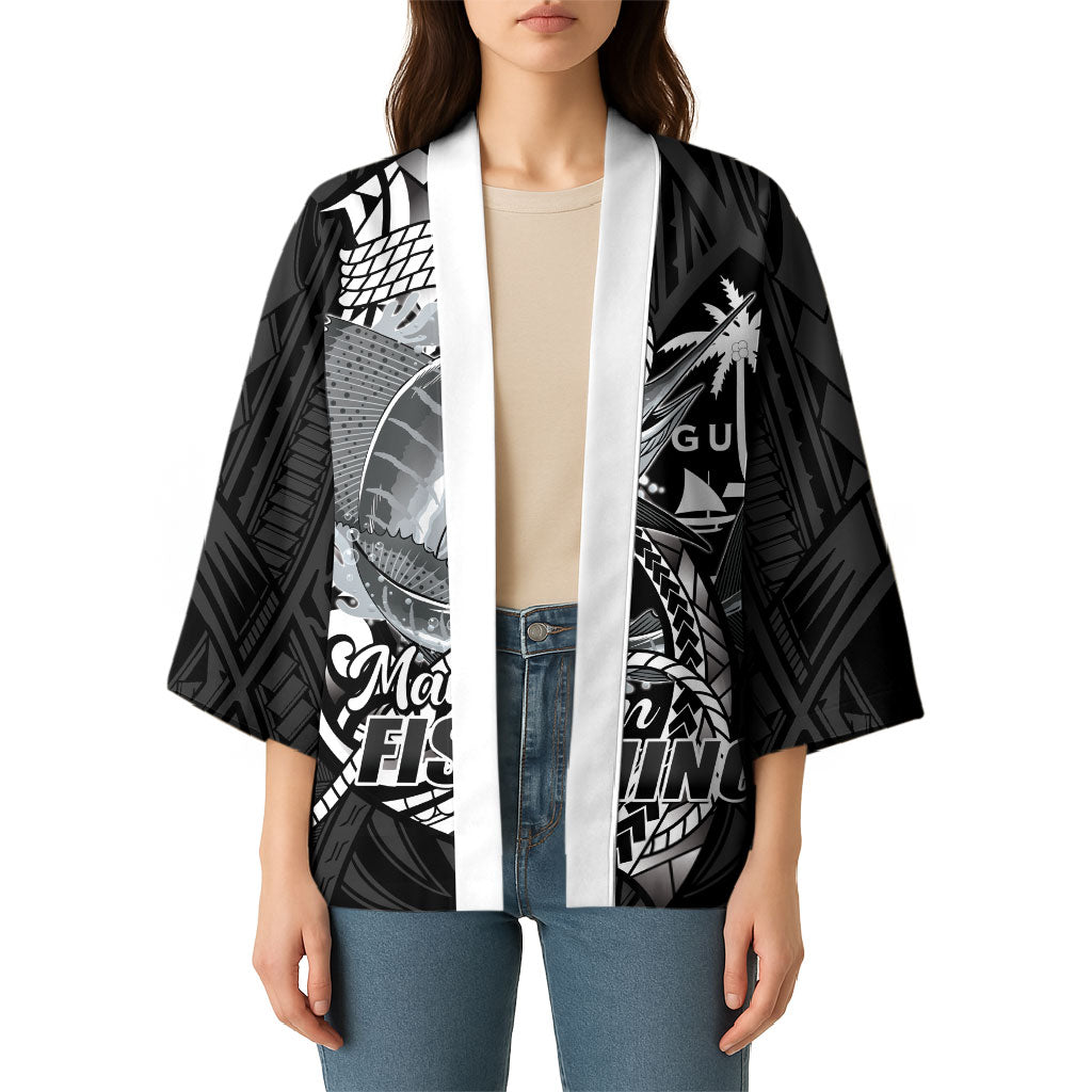 Guam Blue Marlin Fishing Kimono Guahan Fish Hook Tattoo Black Version