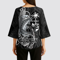 Guam Blue Marlin Fishing Kimono Sleeve Blouse Guahan Fish Hook Tattoo Black Version