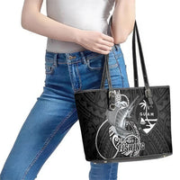 Guam Blue Marlin Fishing Leather Tote Bag Guahan Fish Hook Tattoo Black Version