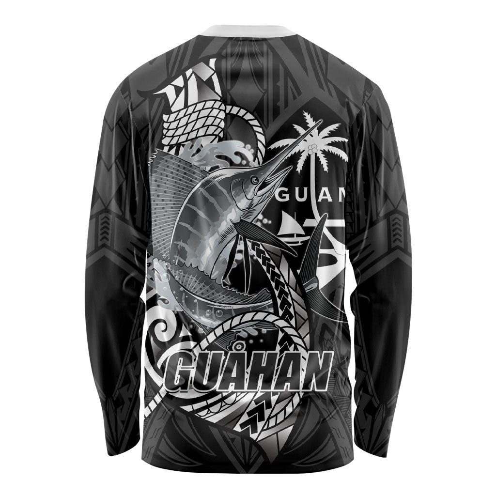 Guam Blue Marlin Fishing Long Sleeve Shirt Guahan Fish Hook Tattoo Black Version