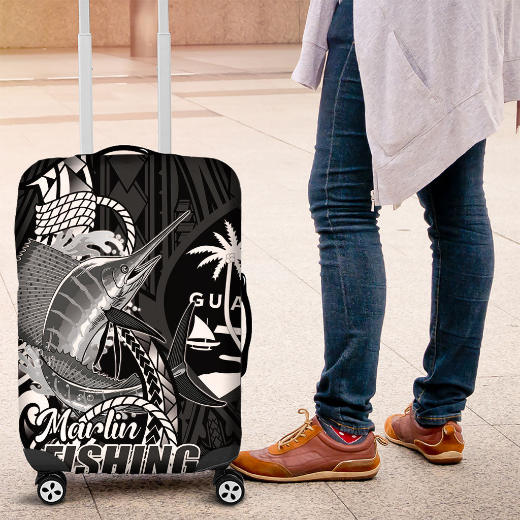 Guam Blue Marlin Fishing Luggage Cover Guahan Fish Hook Tattoo Black Version