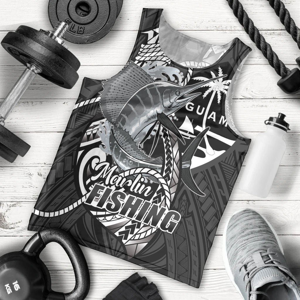 Guam Blue Marlin Fishing Men Tank Top Guahan Fish Hook Tattoo Black Version