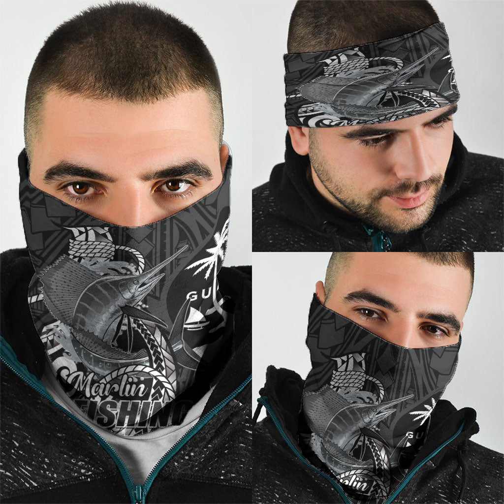 Guam Blue Marlin Fishing Neck Gaiter Guahan Fish Hook Tattoo Black Version