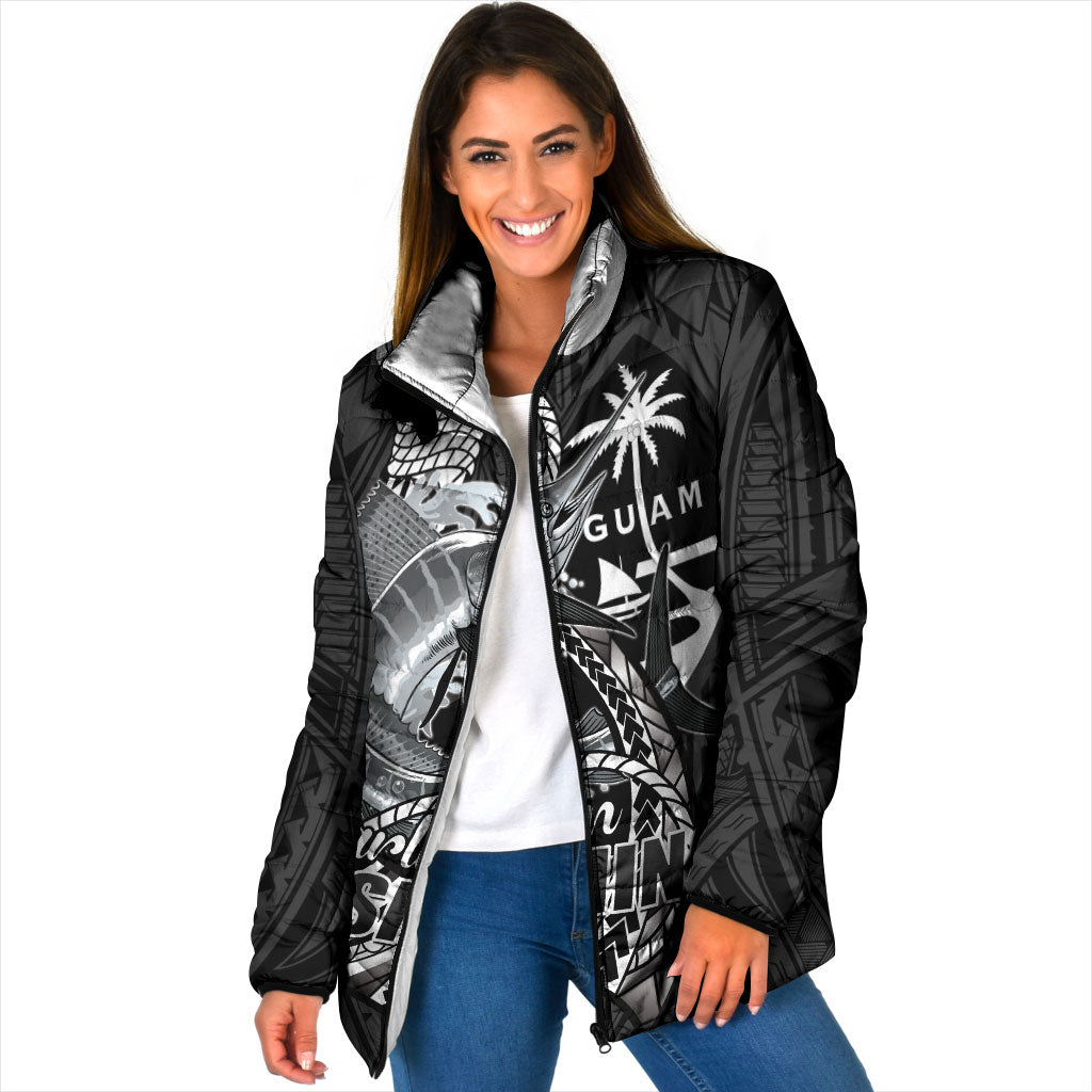 Guam Blue Marlin Fishing Padded Jacket Guahan Fish Hook Tattoo Black Version