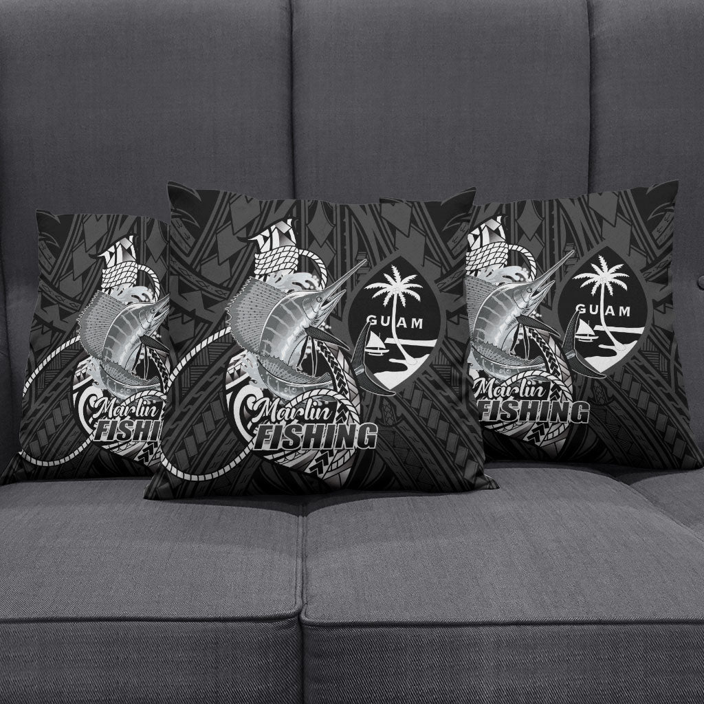 Guam Blue Marlin Fishing Pillow Cover Guahan Fish Hook Tattoo Black Version