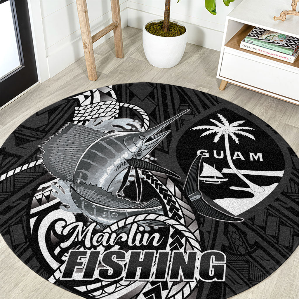 Guam Blue Marlin Fishing Round Carpet Guahan Fish Hook Tattoo Black Version