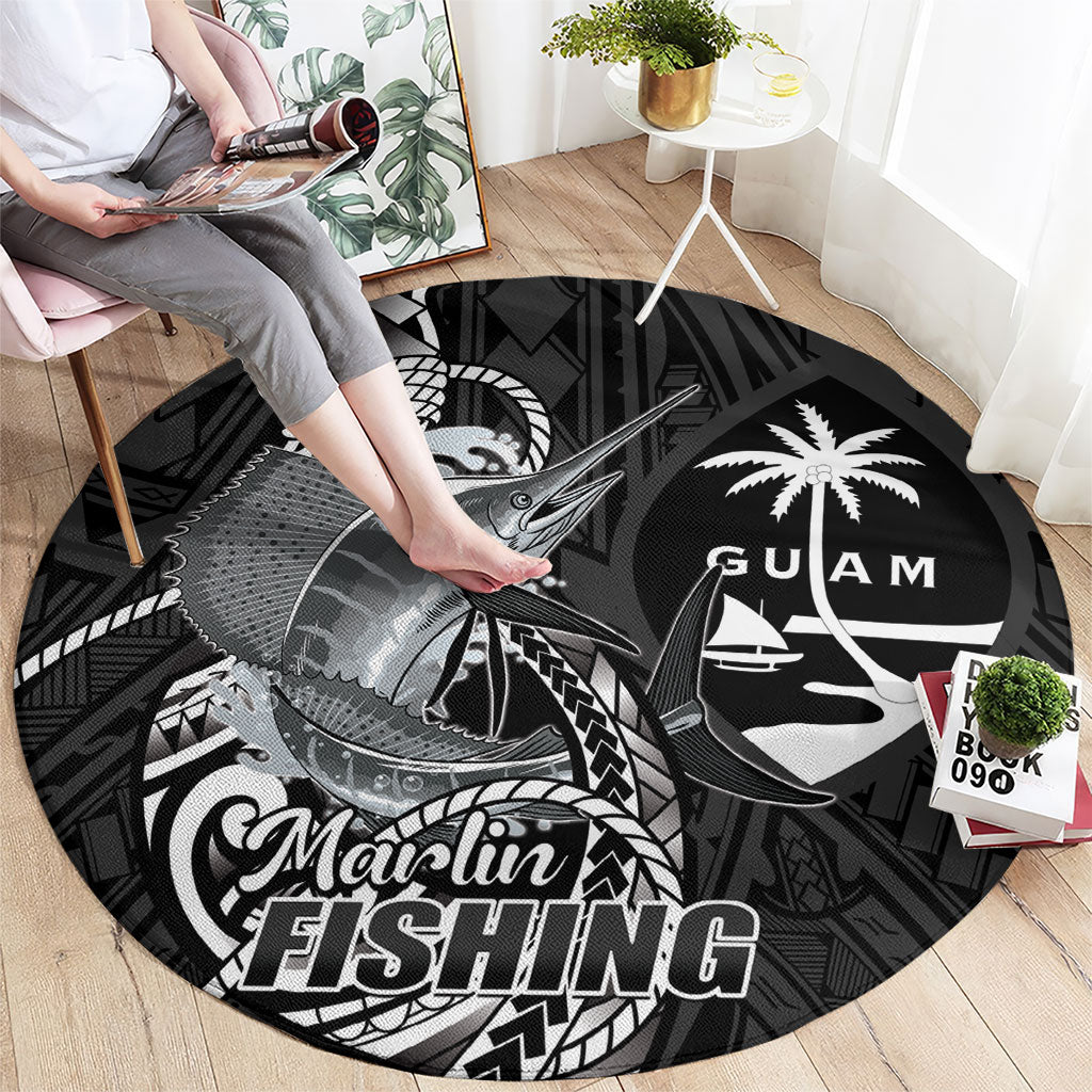 Guam Blue Marlin Fishing Round Carpet Guahan Fish Hook Tattoo Black Version