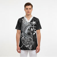 Guam Blue Marlin Fishing Scrub Top Guahan Fish Hook Tattoo Black Version