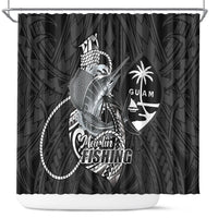 Guam Blue Marlin Fishing Shower Curtain Guahan Fish Hook Tattoo Black Version