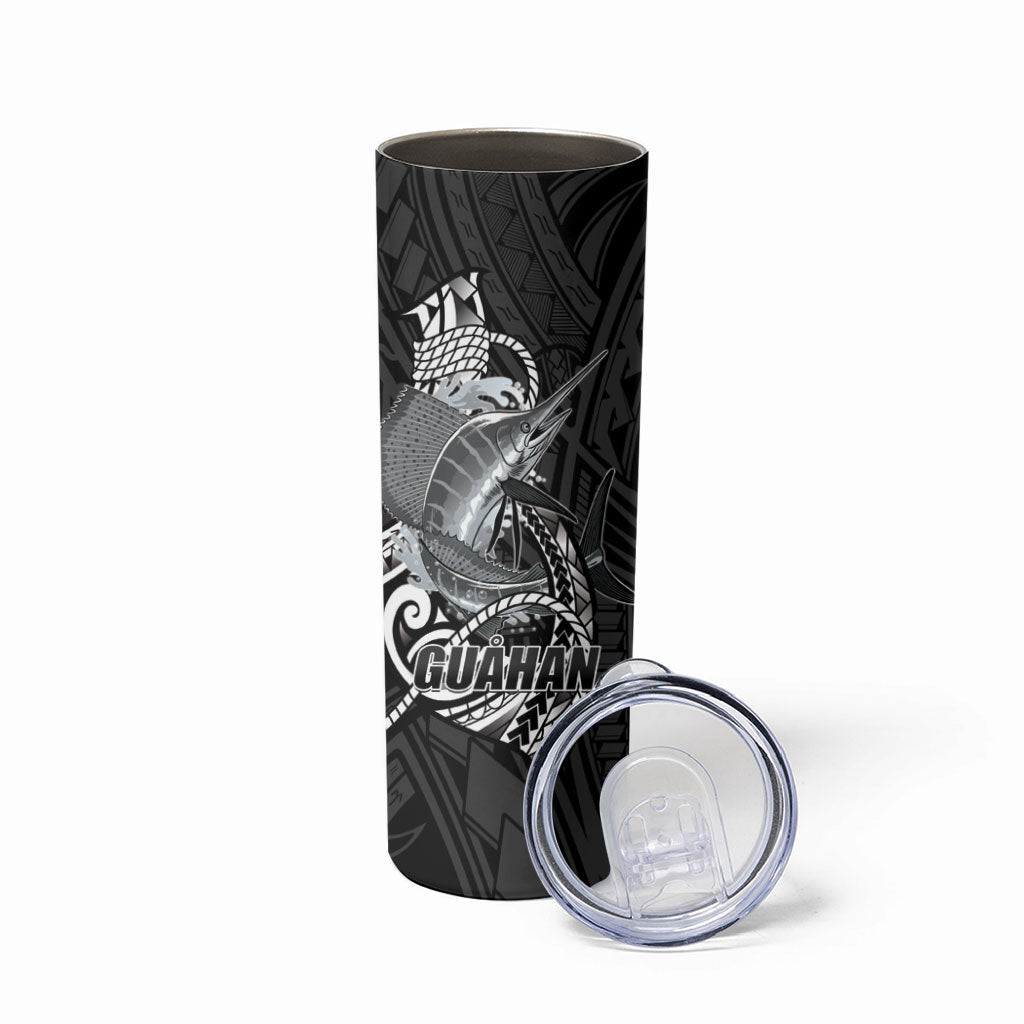 Guam Blue Marlin Fishing Skinny Tumbler Guahan Fish Hook Tattoo Black Version