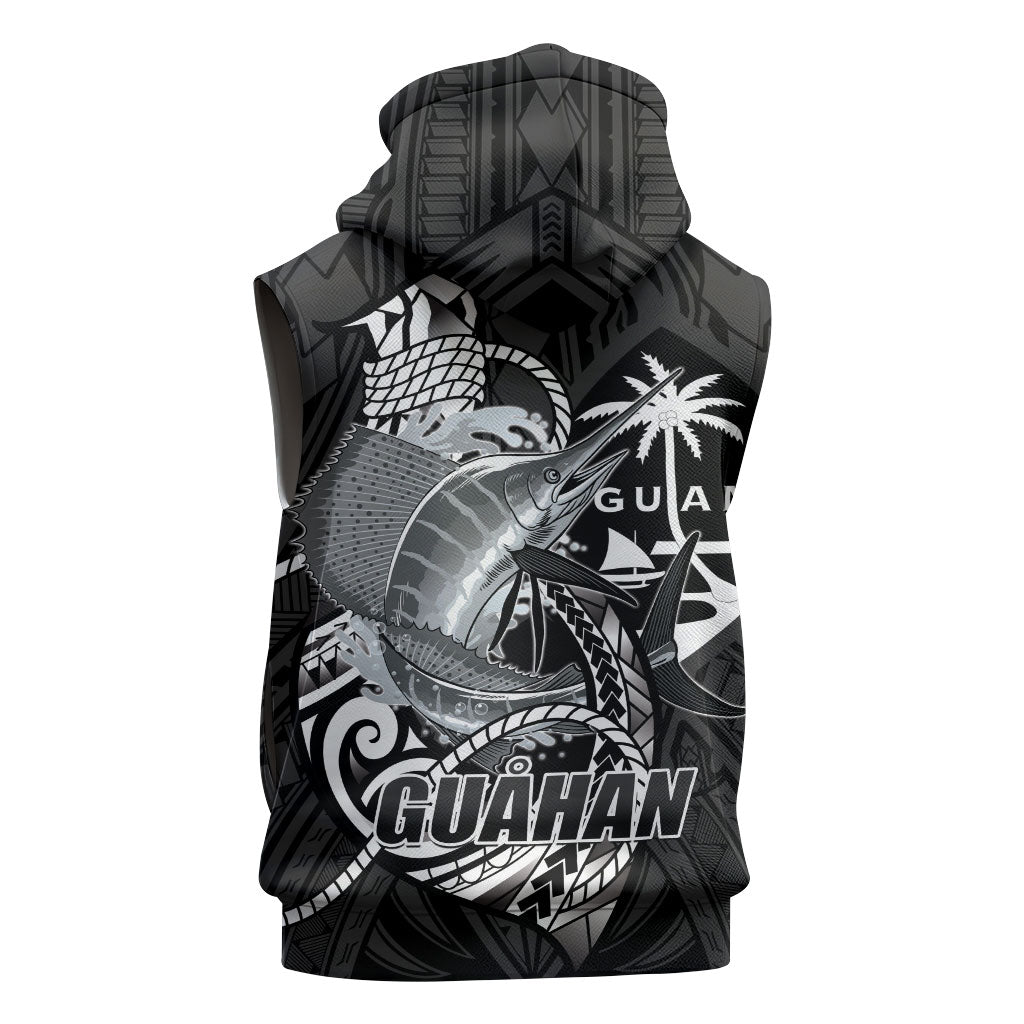 Guam Blue Marlin Fishing Sleeveless Hoodie Guahan Fish Hook Tattoo Black Version