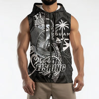 Guam Blue Marlin Fishing Sleeveless Zip Hoodie Guahan Fish Hook Tattoo Black Version