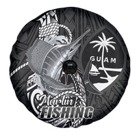 Guam Blue Marlin Fishing Spare Tire Cover Guahan Fish Hook Tattoo Black Version