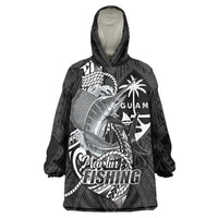 Guam Blue Marlin Fishing Wearable Blanket Hoodie Guahan Fish Hook Tattoo Black Version