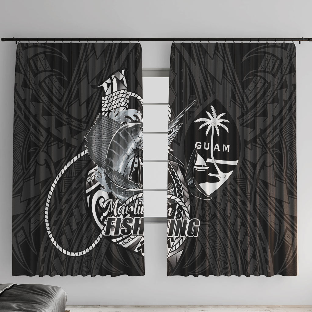 Guam Blue Marlin Fishing Window Curtain Guahan Fish Hook Tattoo Black Version
