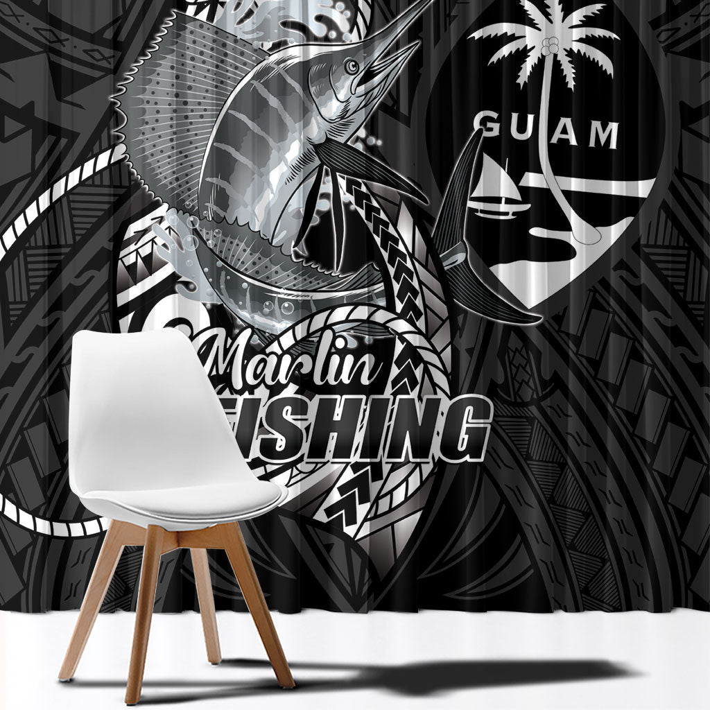 Guam Blue Marlin Fishing Window Curtain Guahan Fish Hook Tattoo Black Version