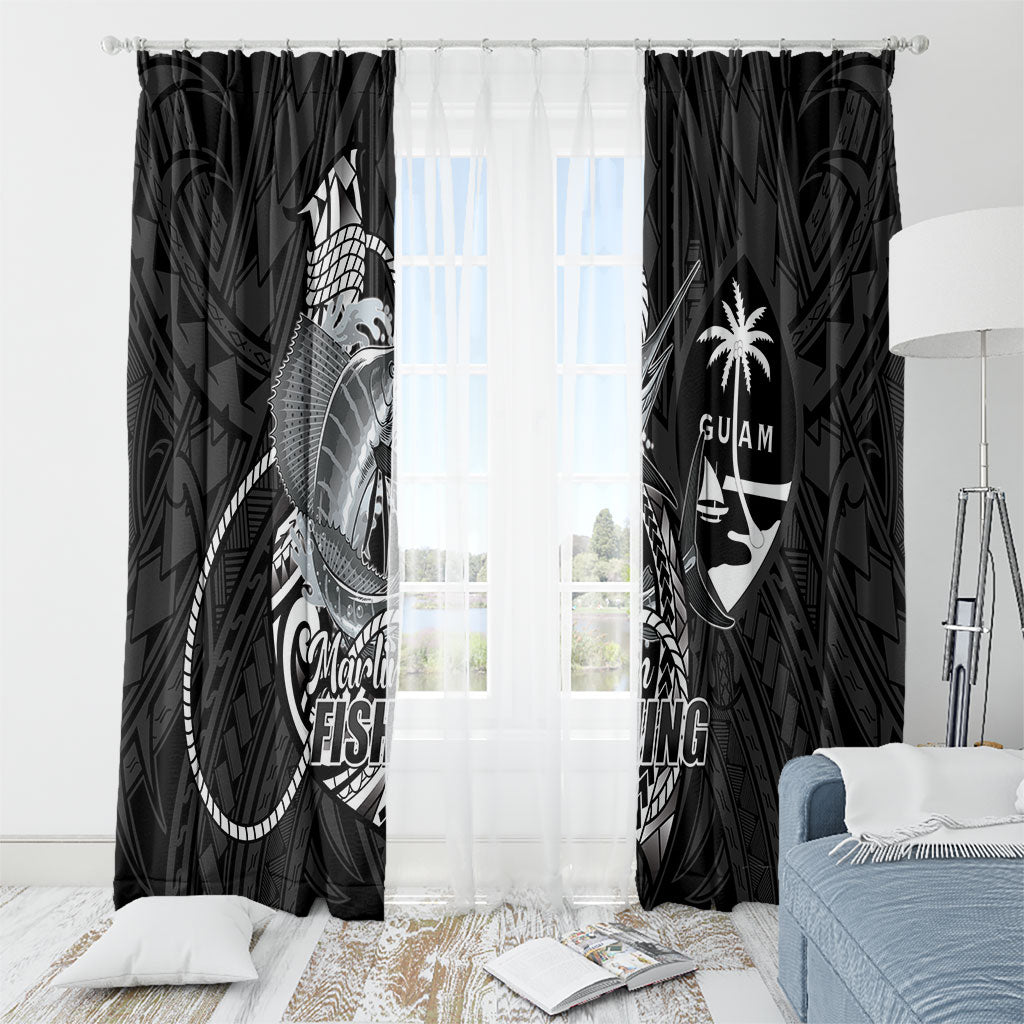 Guam Blue Marlin Fishing Window Curtain Guahan Fish Hook Tattoo Black Version