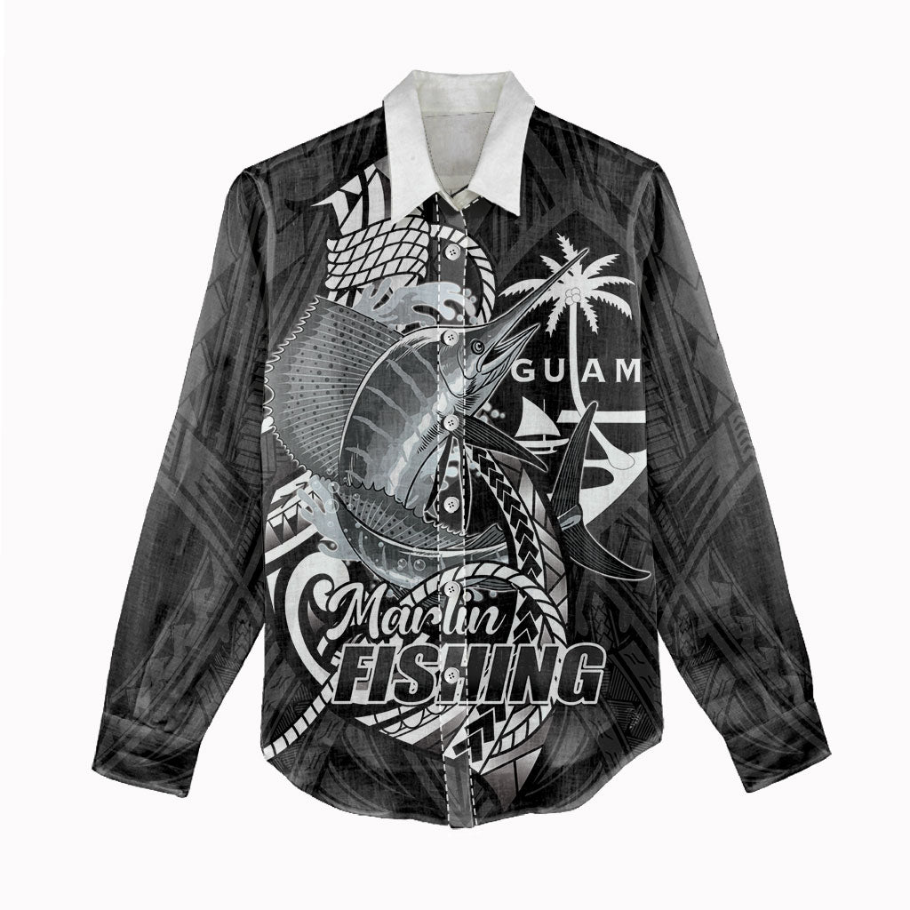 Guam Blue Marlin Fishing Women Casual Shirt Guahan Fish Hook Tattoo Black Version