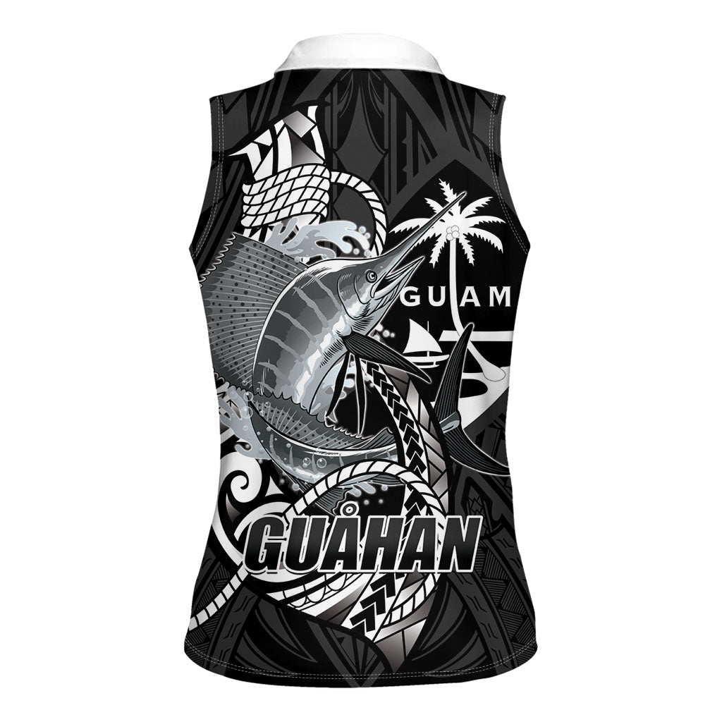 Guam Blue Marlin Fishing Women Sleeveless Polo Shirt Guahan Fish Hook Tattoo Black Version